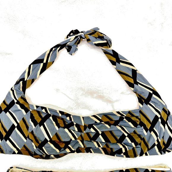 SIYU High Waist Women's Swim Set SZ 8 Clave Stale Blue Geometric Halter Top - Picture 5 of 15